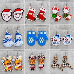Wholesale Christmas Santa Claus Christmas Socks Elk Wooden Earrings