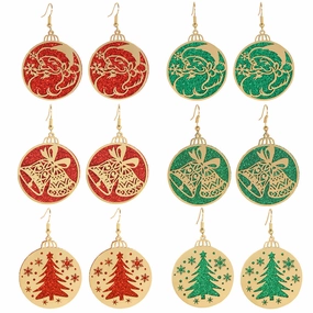 Wholesale Christmas Santa Claus Christmas Tree Metal Earrings