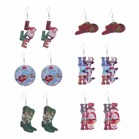 Wholesale Christmas Santa Claus Cow Snowman Western Vintage Cowboy Hat Earrings