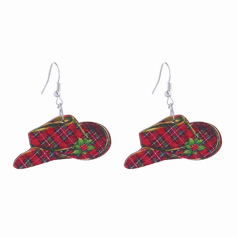 Wholesale Christmas Santa Claus Cow Snowman Western Vintage Cowboy Hat Earrings