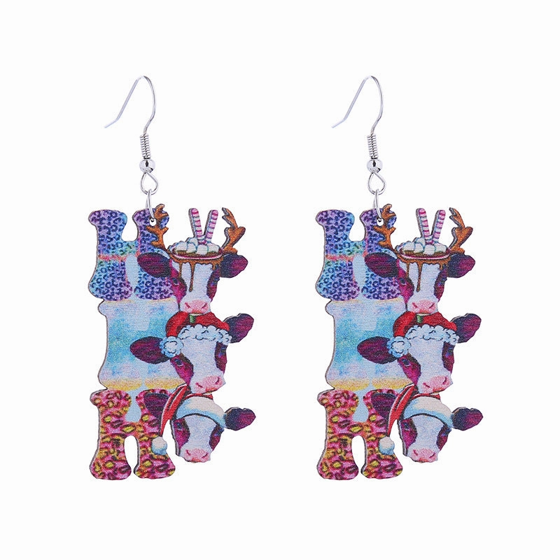 Wholesale Christmas Santa Claus Cow Snowman Western Vintage Cowboy Hat Earrings