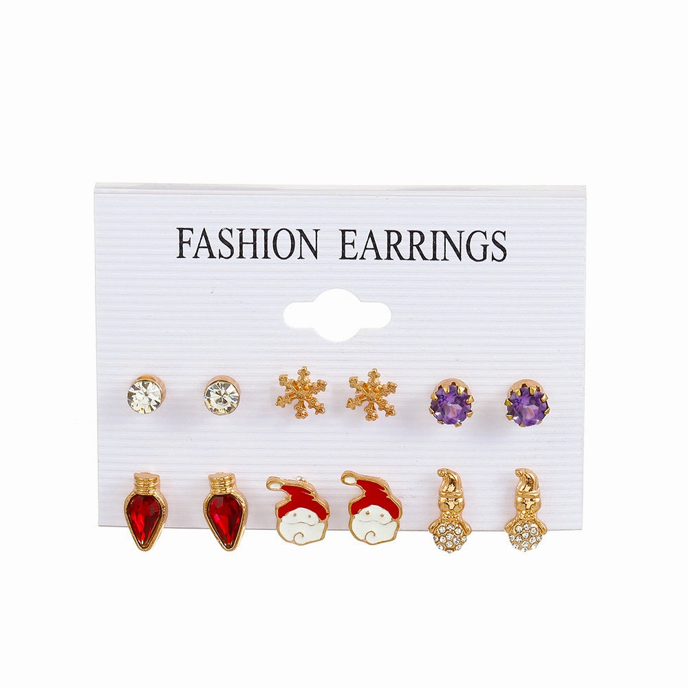 Wholesale Christmas Santa Claus Drops Oil Snowflake Bells Christmas Tree Alloy Earrings