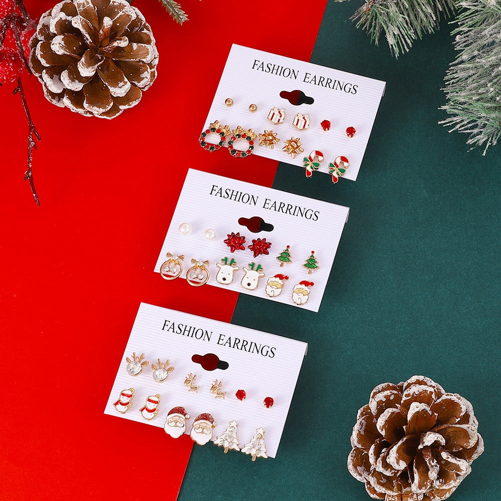 Wholesale Christmas Santa Claus Drops Oil Snowflake Bells Christmas Tree Alloy Earrings