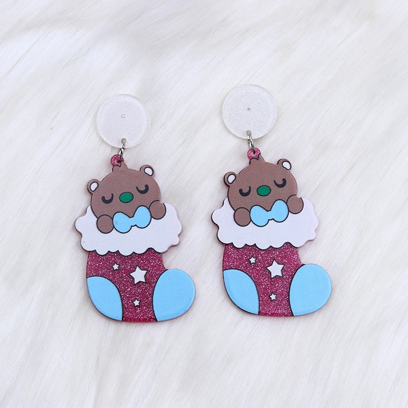 Wholesale Christmas Santa Claus Dwarf Christmas Tree Acrylic Earrings