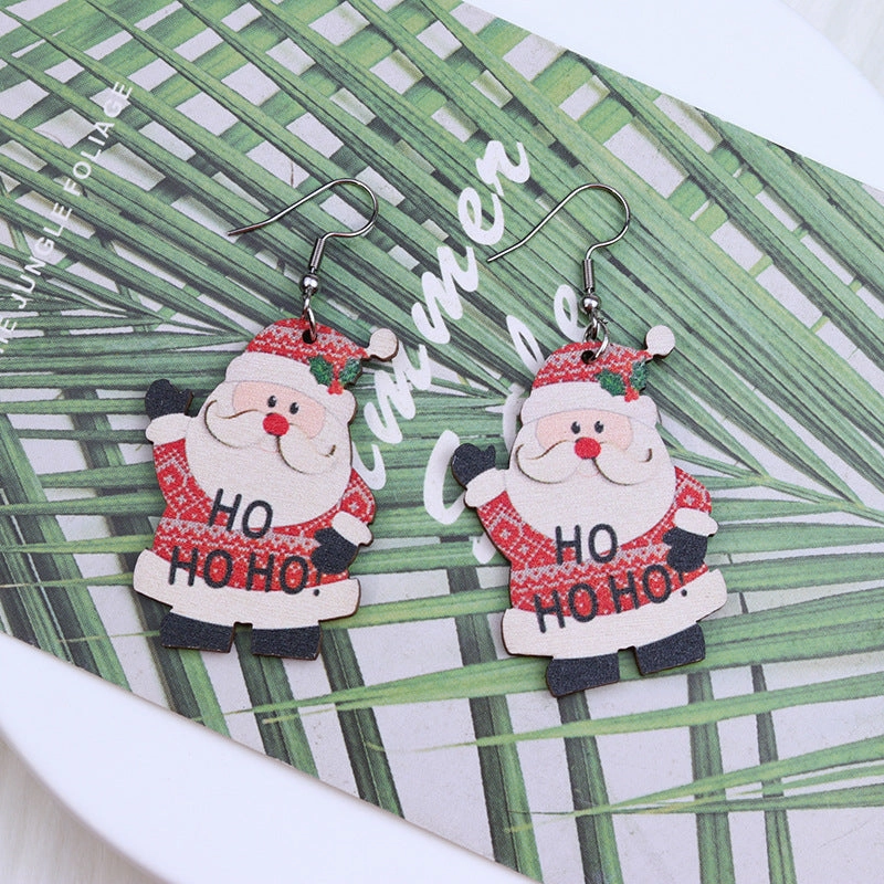 Wholesale Christmas Santa Claus Elk Snowman Wooden Earrings