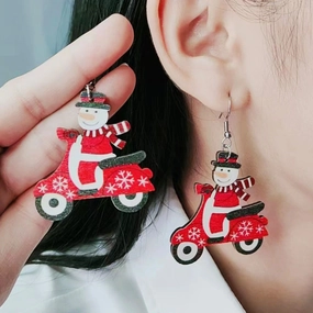 Wholesale Christmas Santa Claus Elk Snowman Wooden Earrings