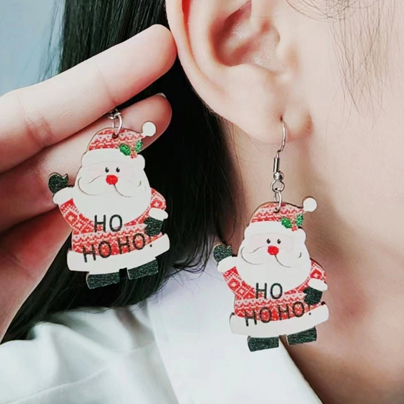 Wholesale Christmas Santa Claus Elk Snowman Wooden Earrings