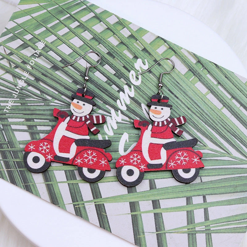 Wholesale Christmas Santa Claus Elk Snowman Wooden Earrings