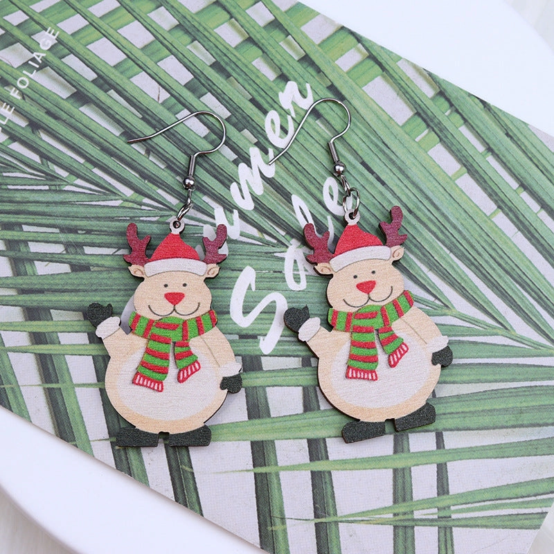 Wholesale Christmas Santa Claus Elk Snowman Wooden Earrings
