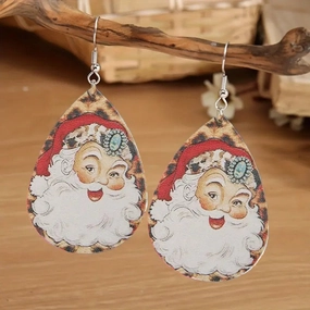 Wholesale Christmas Santa Claus Printed Leather Earrings