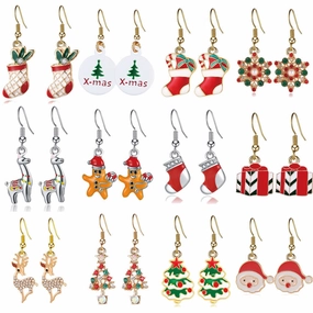 Wholesale Christmas Santa Claus Snowflake Christmas Tree Elk Earrings