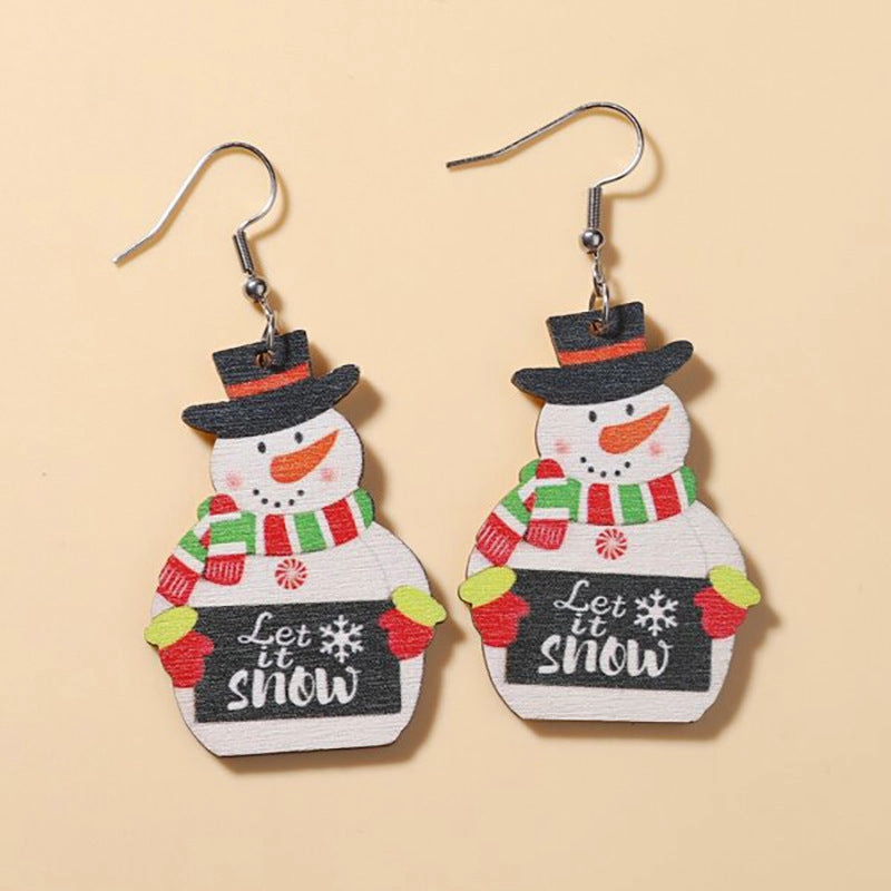 Wholesale Christmas Santa Claus Snowman Earrings Wooden Earrings