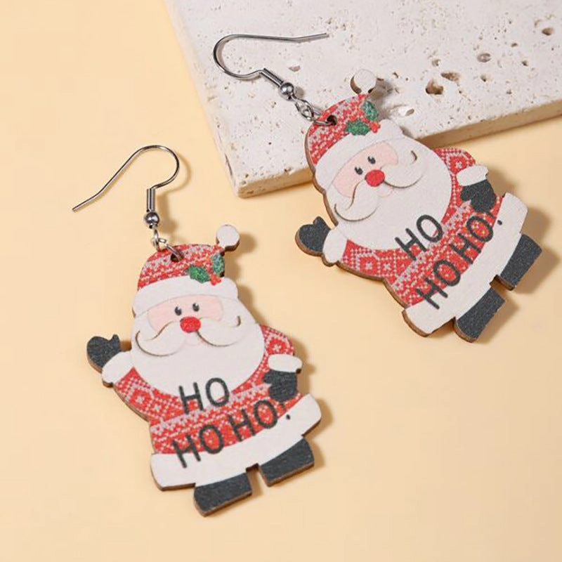 Wholesale Christmas Santa Claus Snowman Earrings Wooden Earrings
