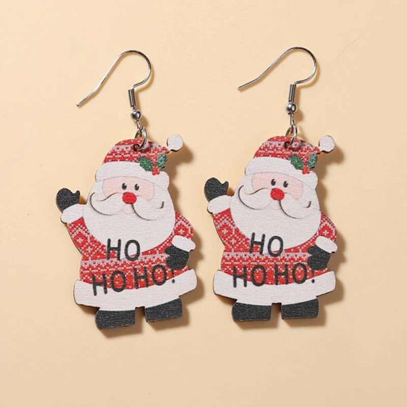 Wholesale Christmas Santa Claus Snowman Earrings Wooden Earrings