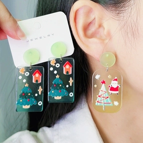 Wholesale Christmas Santa Claus Snowman House Acrylic Earrings