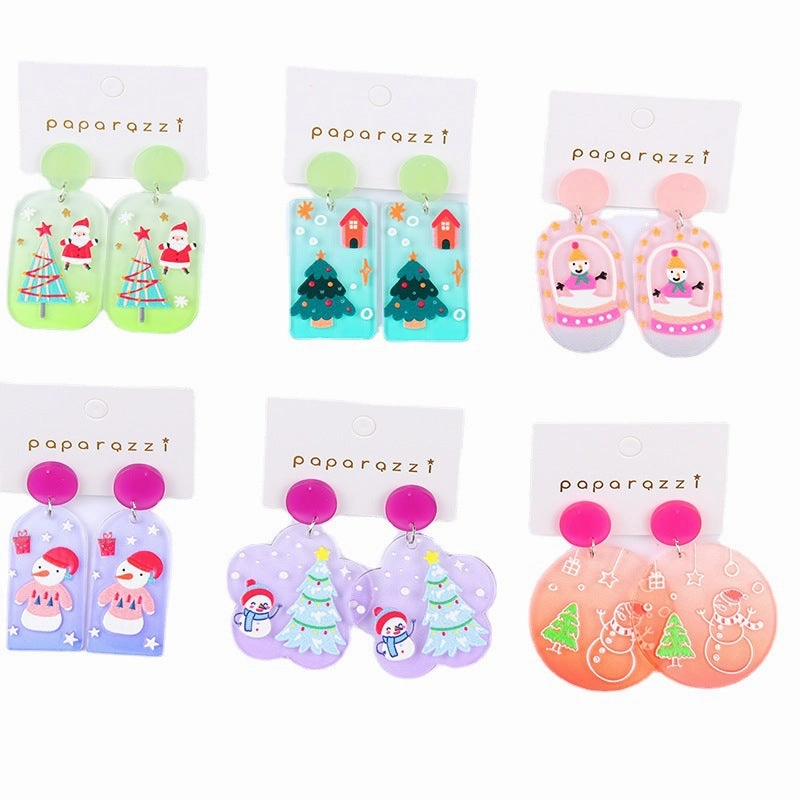 Wholesale Christmas Santa Claus Snowman House Acrylic Earrings