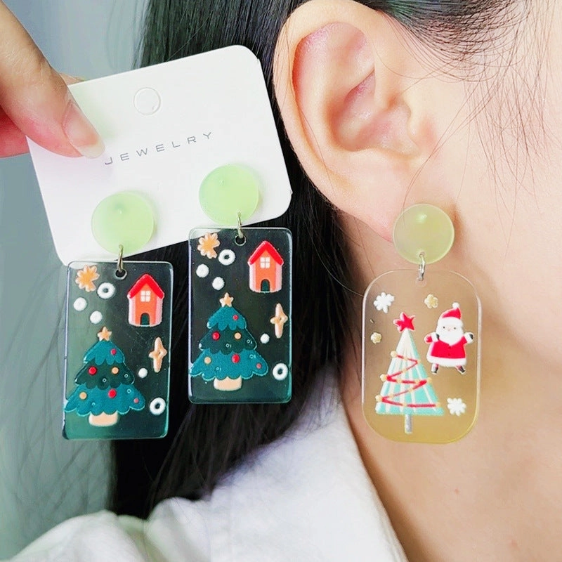 Wholesale Christmas Santa Claus Snowman House Acrylic Earrings