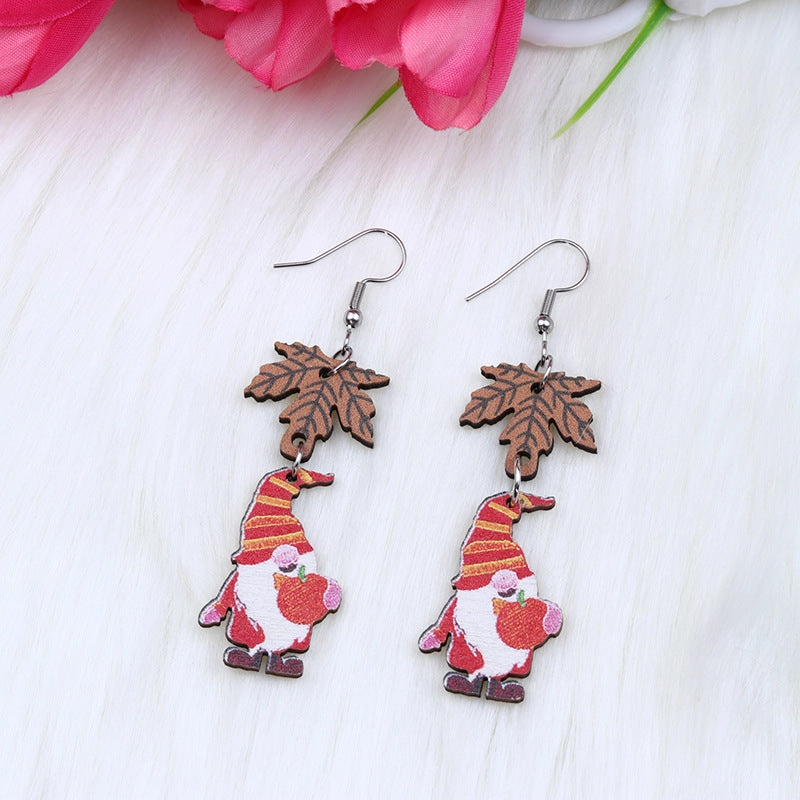 Wholesale Christmas Santa Printed Wood Earrings