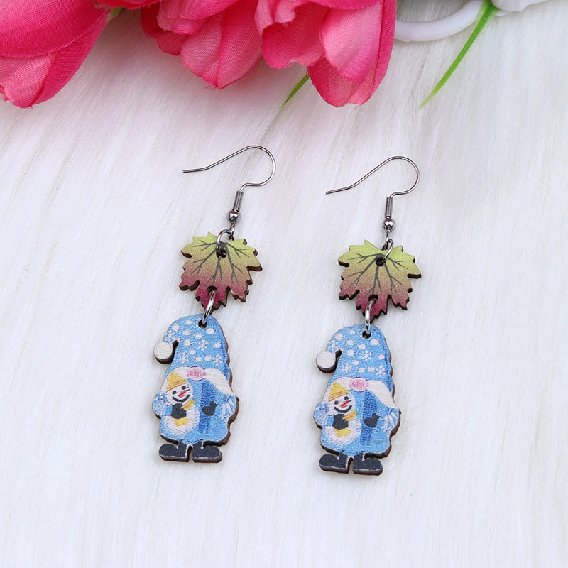 Wholesale Christmas Santa Printed Wood Earrings