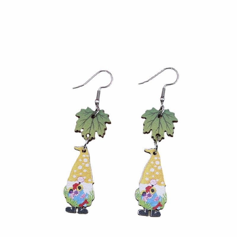 Wholesale Christmas Santa Printed Wood Earrings