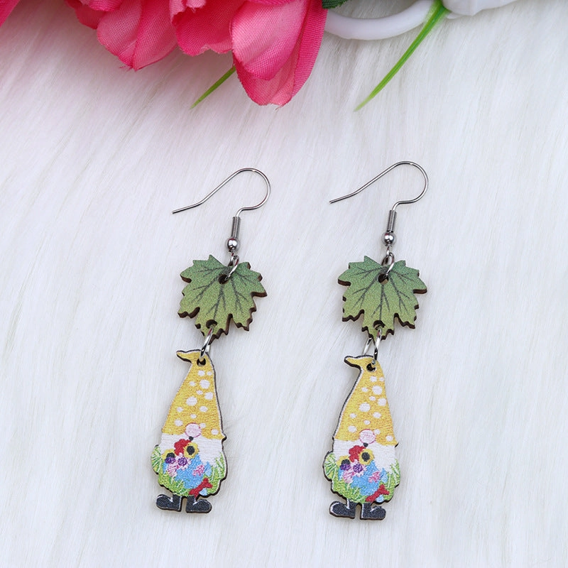 Wholesale Christmas Santa Printed Wood Earrings