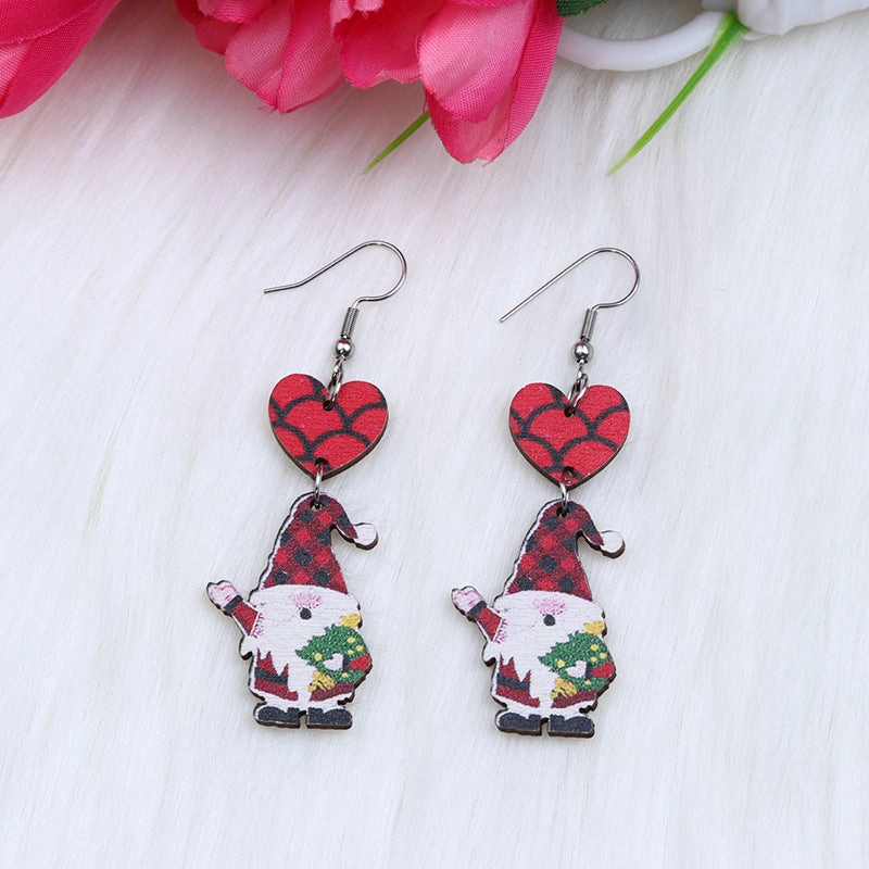 Wholesale Christmas Santa Printed Wood Earrings