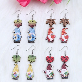 Wholesale Christmas Santa Printed Wood Earrings