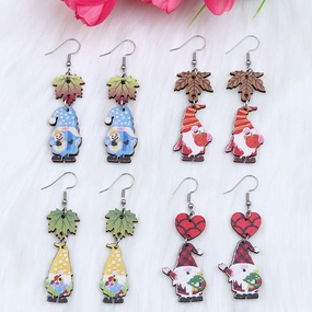 Wholesale Christmas Santa Printed Wood Earrings