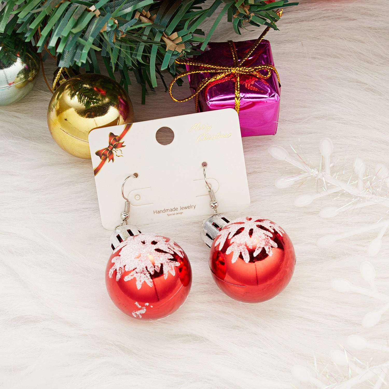 Wholesale Christmas Sequins Snowflake Resin Star Light Ball Earrings