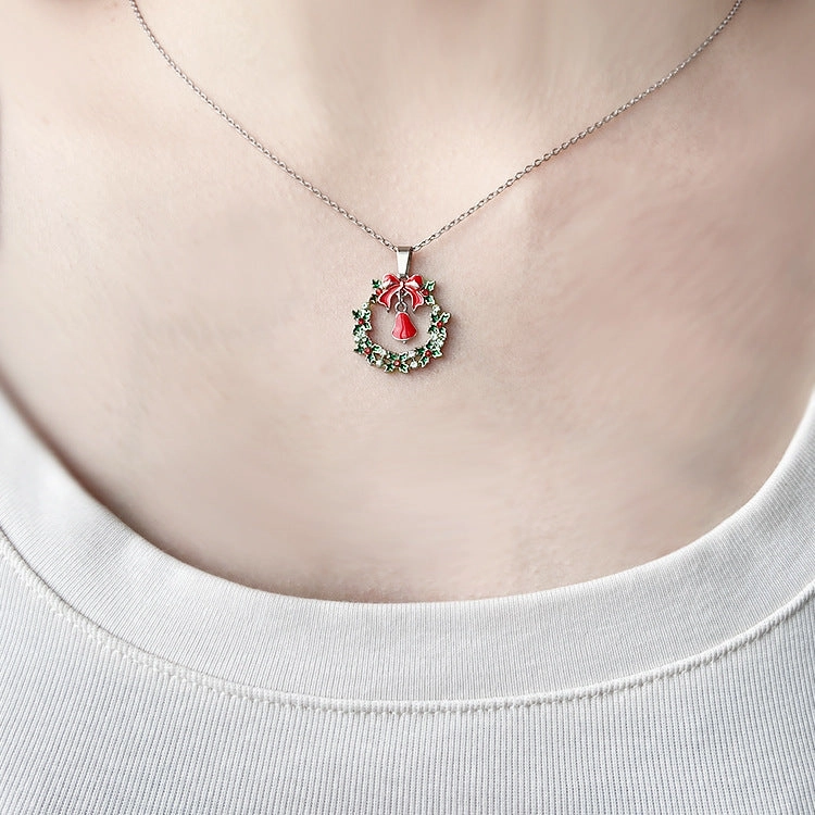 Wholesale Christmas Series Diamond Wreath Stainless Steel Necklaces