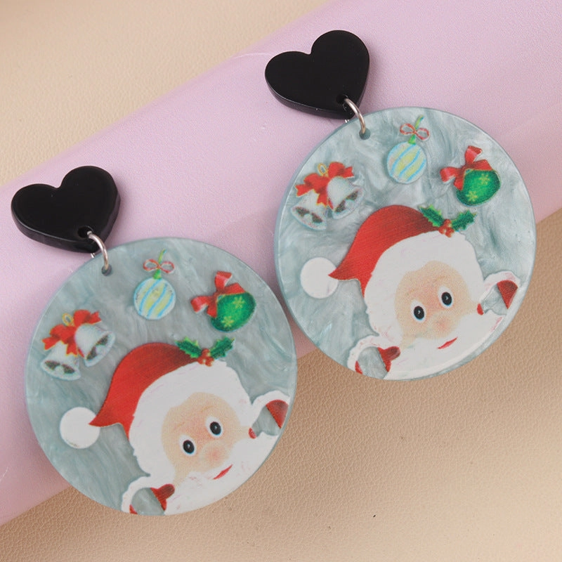 Wholesale Christmas Series Geometric Round Santa Claus Elk Snowman Earrings