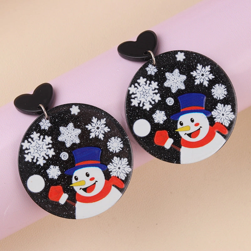 Wholesale Christmas Series Geometric Round Santa Claus Elk Snowman Earrings