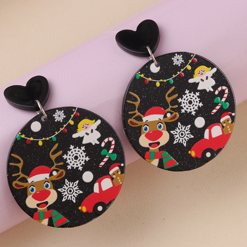 Wholesale Christmas Series Geometric Round Santa Claus Elk Snowman Earrings