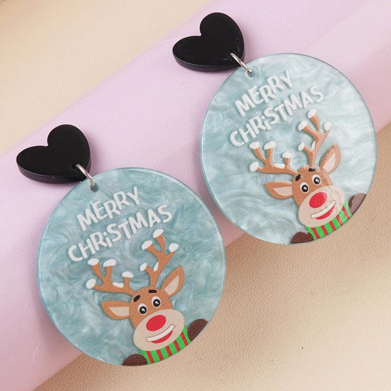 Wholesale Christmas Series Geometric Round Santa Claus Elk Snowman Earrings