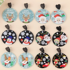 Wholesale Christmas Series Geometric Round Santa Claus Elk Snowman Earrings