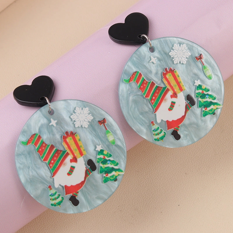 Wholesale Christmas Series Geometric Round Santa Claus Elk Snowman Earrings