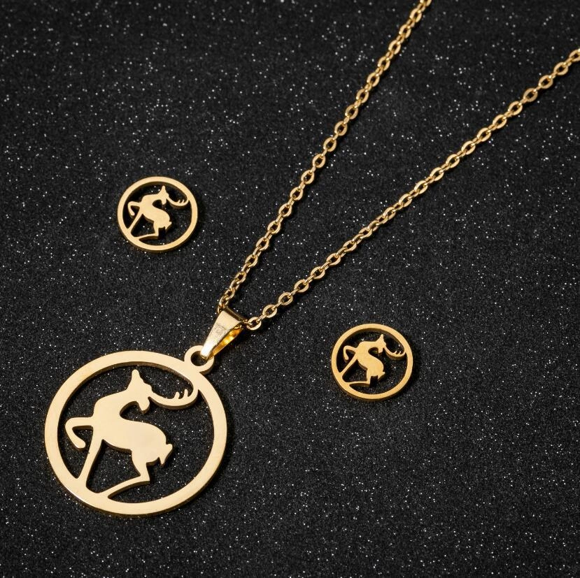 Wholesale Christmas Set Stainless Steel Snowflake Galloping Deer Earrings Geometric Pendant