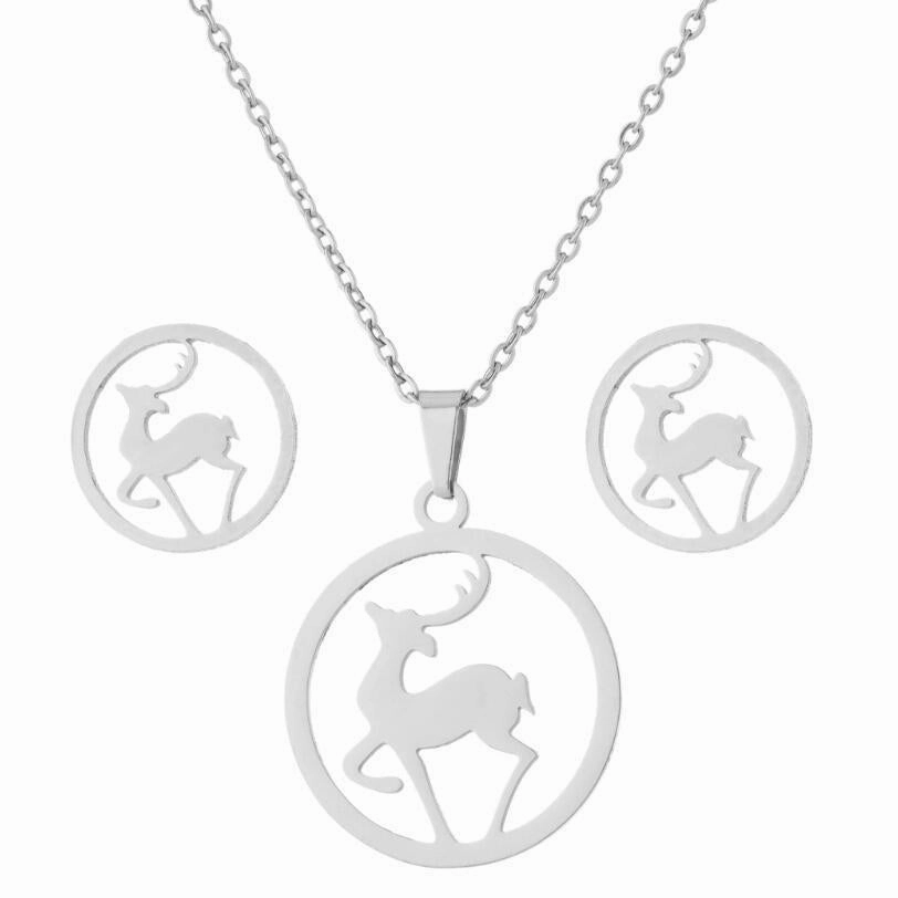 Wholesale Christmas Set Stainless Steel Snowflake Galloping Deer Earrings Geometric Pendant