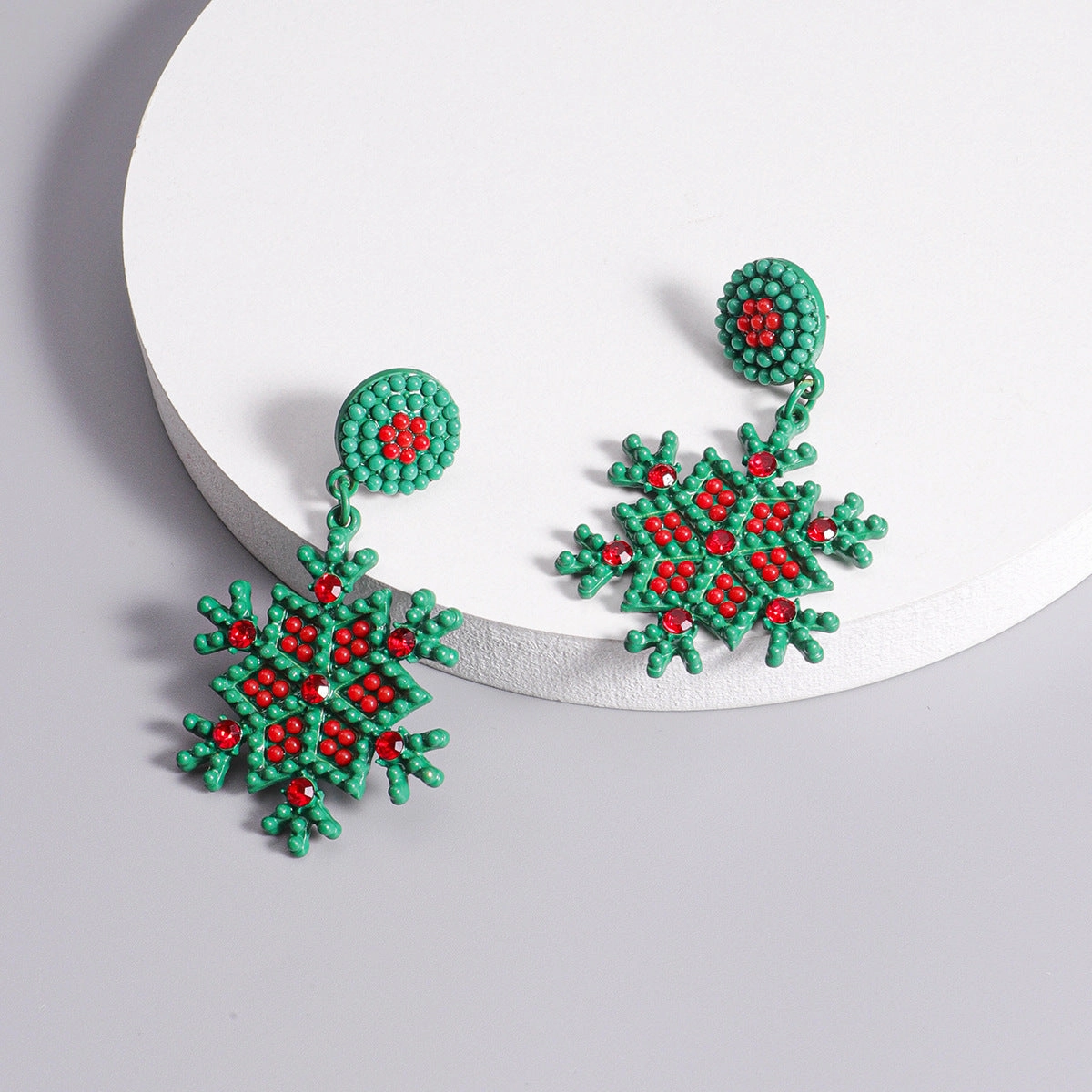 Wholesale Christmas Snowflake Alloy Rice Beads Spray Paint Earrings