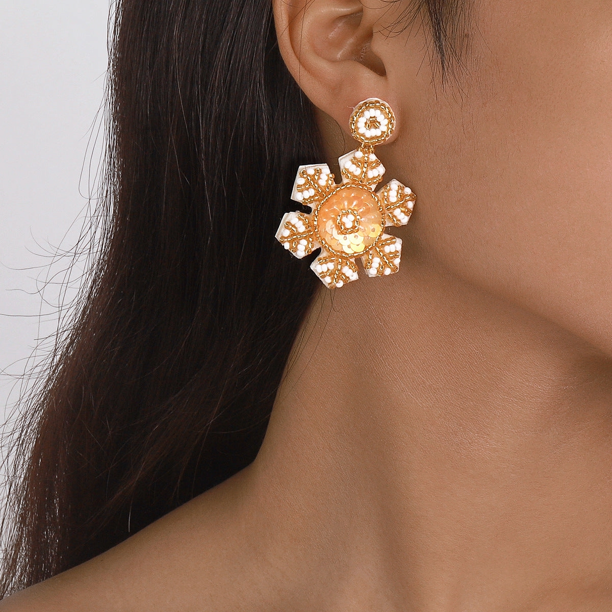 Wholesale Christmas Snowflake Beaded Sequin Earrings