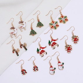 Wholesale Christmas Snowflake Christmas Tree Alloy Earrings