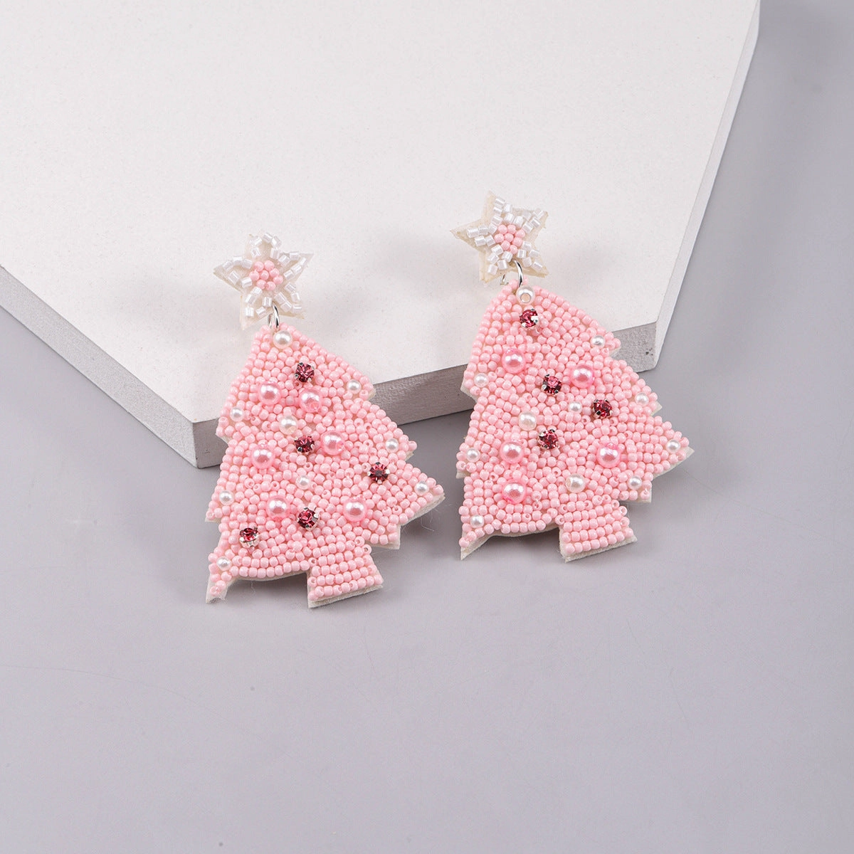 Wholesale Christmas Snowflake Christmas Tree Glass Diamond Handmade Pearl Rice Bead Earrings
