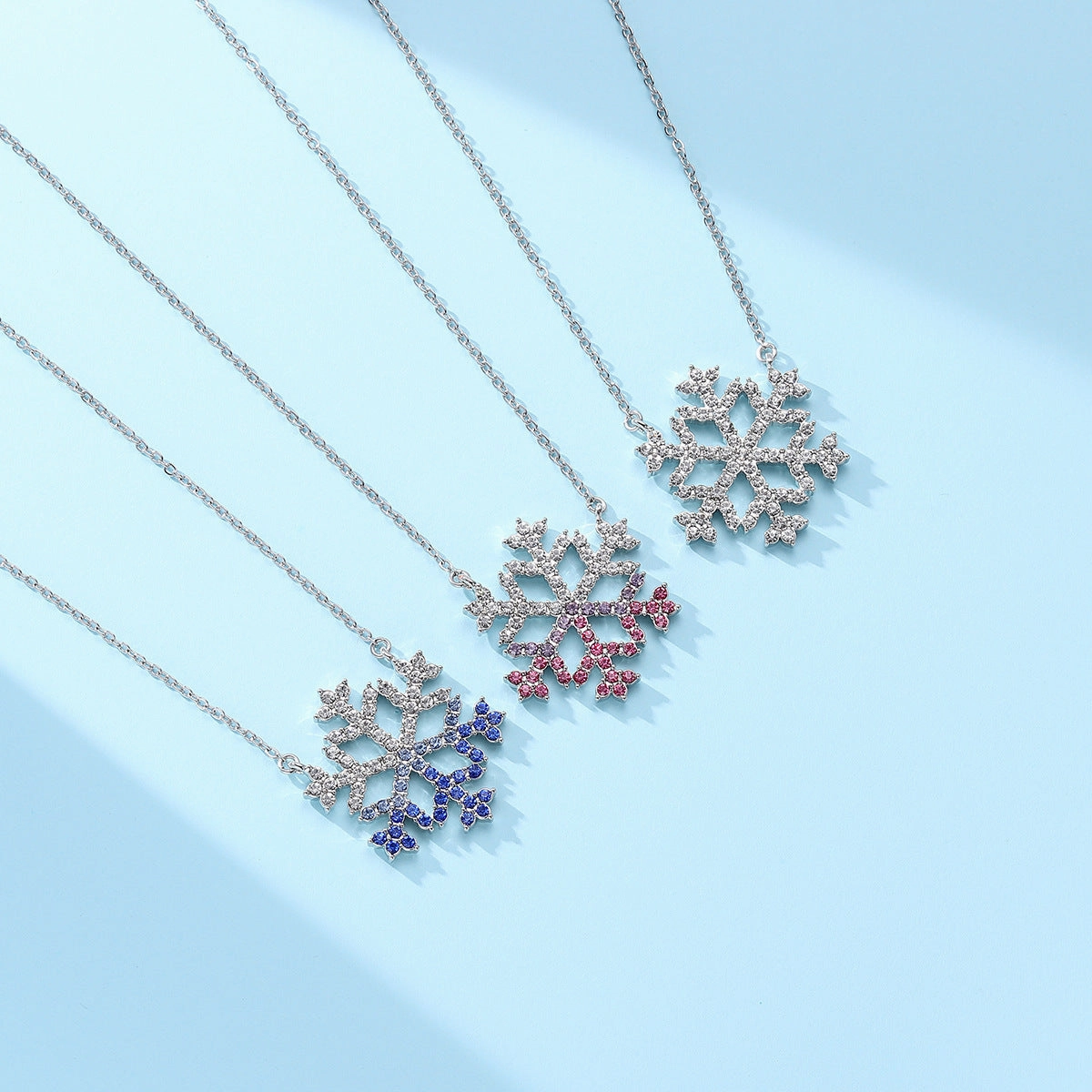 Wholesale Christmas Snowflake Full Diamond Hollow Geometric Necklace Clavicle Chain