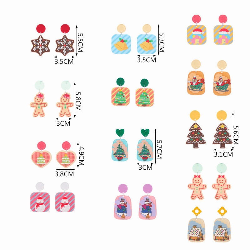 Wholesale Christmas Snowflake House Christmas Tree Gingerbread Man Acrylic Earrings