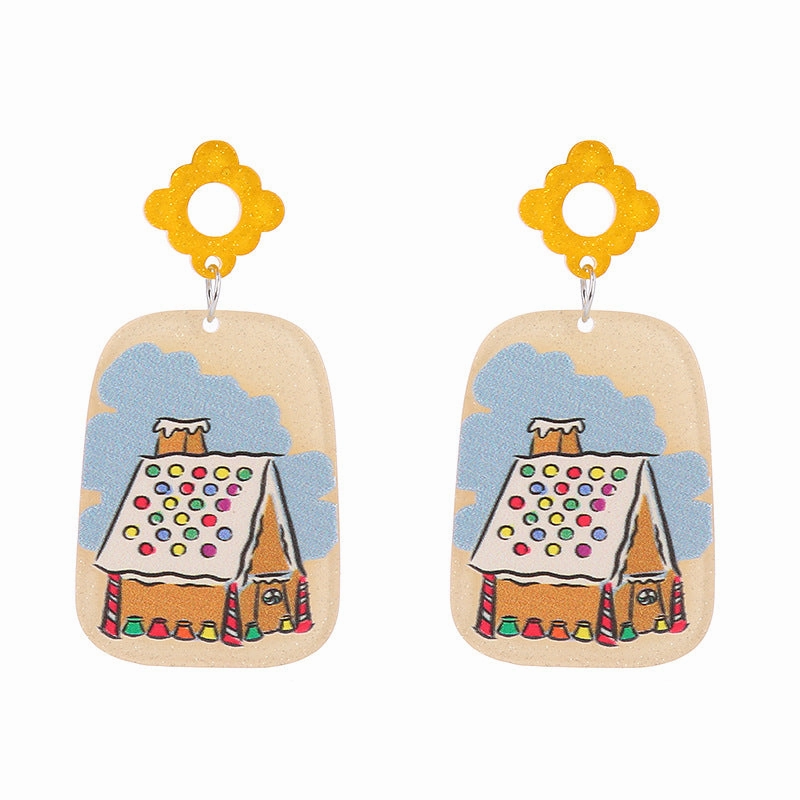 Wholesale Christmas Snowflake House Christmas Tree Gingerbread Man Acrylic Earrings