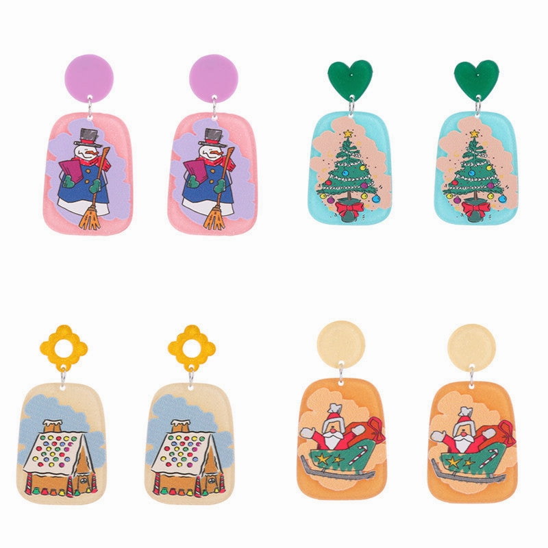 Wholesale Christmas Snowflake House Christmas Tree Gingerbread Man Acrylic Earrings