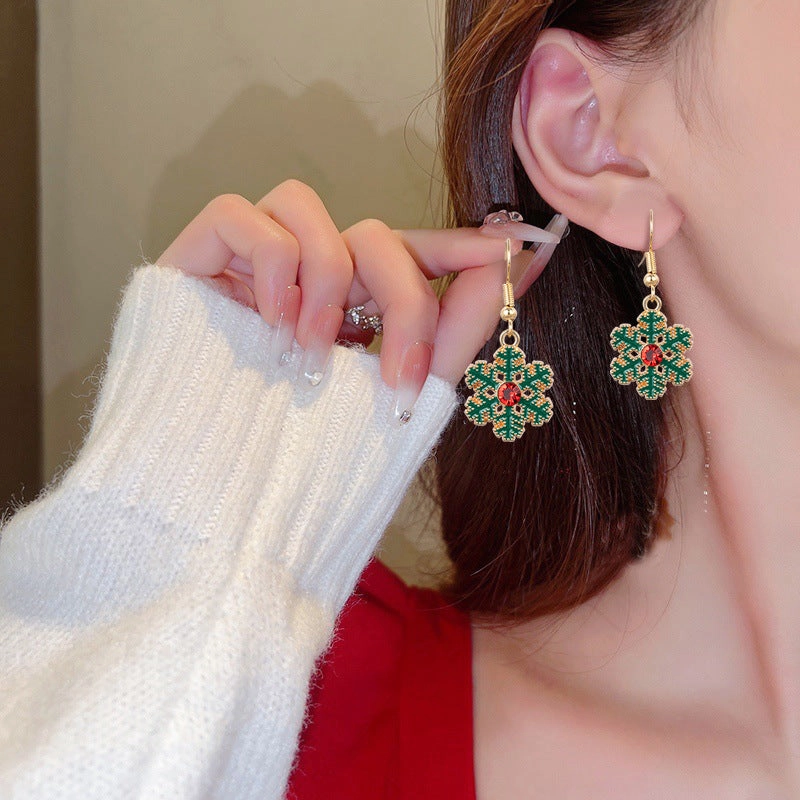 Wholesale Christmas Snowflake Oil Inlaid Diamond DIY Earrings
