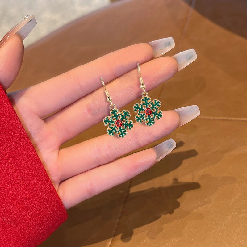Wholesale Christmas Snowflake Oil Inlaid Diamond DIY Earrings