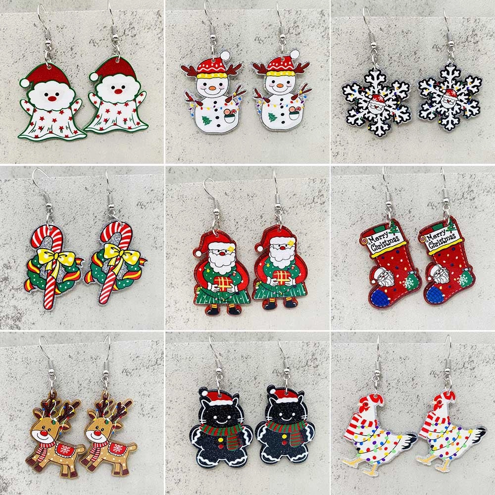 Wholesale Christmas Snowflakes Santa Claus Candy Snowman Acrylic Earrings