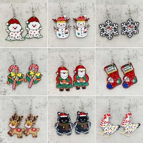 Wholesale Christmas Snowflakes Santa Claus Candy Snowman Acrylic Earrings